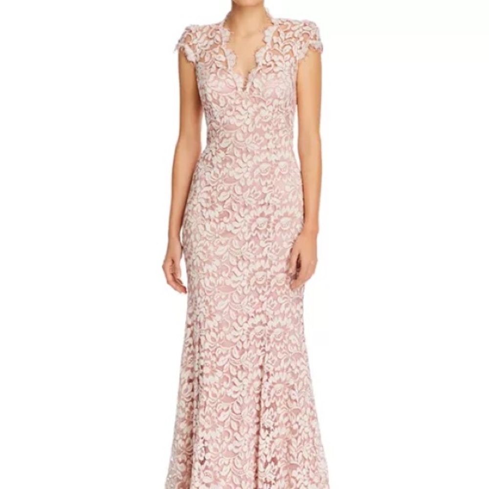 Eliza J Blush Scalloped-Edge Lace Gown